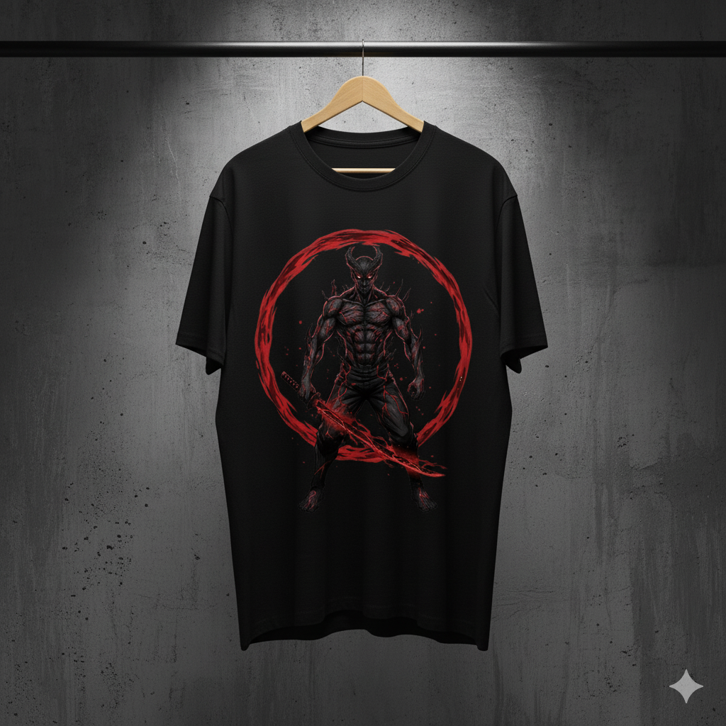 "Crimson Fury" Demon Warrior Oversized T-Shirt