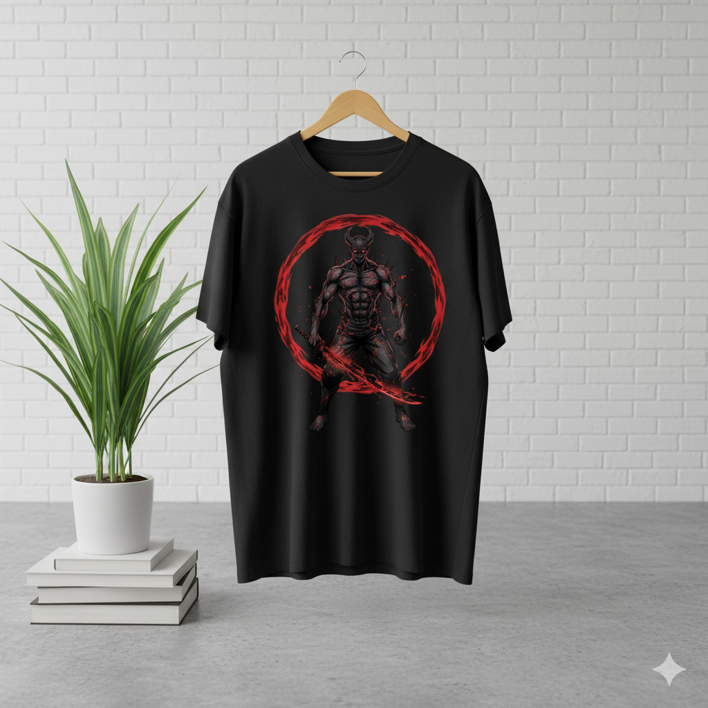 "Crimson Fury" Demon Warrior Oversized T-Shirt